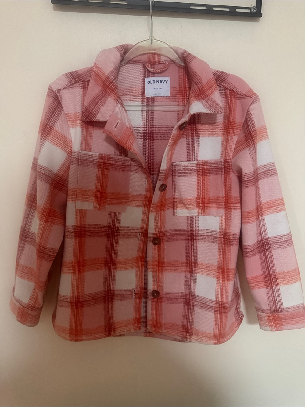 Old Navy Coral & Light Pink Plaid Jacket